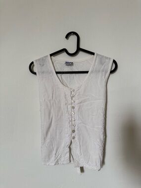 Sleeveless White Embroidered Button-Front Tank